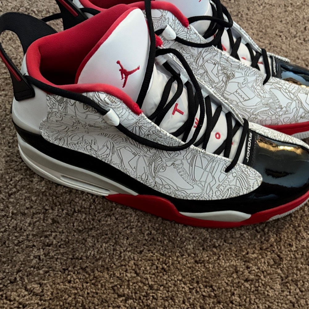 Jordan High-Top Sneakers in White, Black and Red